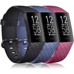 Pack 3 Silicone Bands for Fitbit Charge 4 / Fitbit Charge 3 / Charge 3 SE Replacement Wristbands for Women Men Small Large(Without Tracker) (Small: for 5.5''-7.1'' Wrists, Black+Navy Blue+Wine Red)