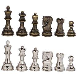 Lowell Silver and Bronze Metal Chess Pieces with 3.75 Inch King and Extra Queens, Pieces Only, No Board