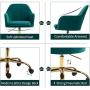 HOMHUM Modern Velvet Home Office Computer Desk Task Chair with Wheels, Mid-Back Adjustable Swivel with Arms Chair, Green Vanity Chair with Gold Metal Base