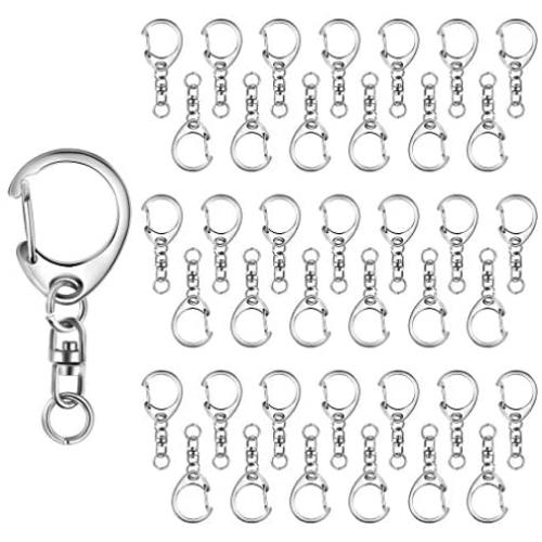 50 Pcs Key Ring with Chain, Maveek Silvery D Snap Hook Split Keychain Parts, Metal Key Ring Hardware with 8mm Open Jump Ring and Connector, Make Your Own Key Ring