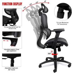 Komene Ergonomic Office Chair Lumbar Support - Reclining Breathable High Back Executive Mesh Chairs with Adjustable 3D Armrest and Headrest Backrest, Rolling Swivel Computer Task Chair for Home