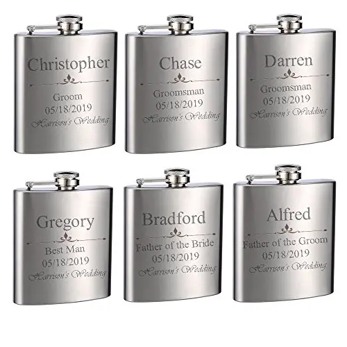 Top Shelf Flasks Personalized Custom Engraved 6oz Stainless Steel Flasks for Weddings, True Metal Etching Lasts a Lifetime, 6PK Top Shelf Flasks Personalized Custom Engraved 6oz Stainless Steel Flasks for Weddings, True Metal Etching Lasts a Lifetime, 6PK