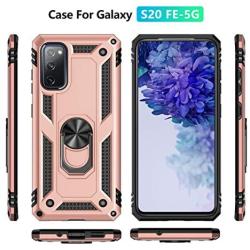 UNKNOK Galaxy S20 FE 5G Case, Galaxy S20 FE Case, [Military Grade] Drop Test Shockproof Protective, Metal Ring Kickstand Magnetic Support Cover for Samsung S20 FE 5G(Rosegold)