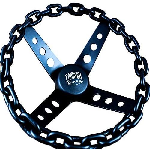 11'' Black Chain Steering Wheel 4-Spoke with Engraved Horn Button-3 Hole