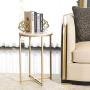 Round Side End Table with Marble Top&Gold Base, Modern Bedside Small Coffee Table for Bedroom Living Room, 16'' D 25'' H
