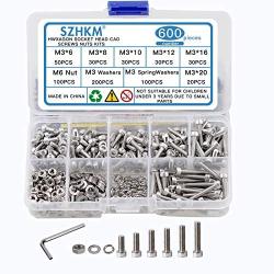 SZHKM 600PCS M3 Screws Hex Stainless Steel Bolts and Nuts Kit Assorted Screws and Nuts Button Head Cap Metric M3 Bolt Kit with Wrench