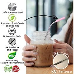 SEIVAN STRAWS Set of 8 Stainless Steel Reusable Metal Straws with Silicone Tip - Metal Drinking Straws for 30oz 20oz Yeti RTIC Tumbler - 8 Steel Straws, 12 Silicone Tips, 2 Straw Cleaning Brush, Pouch