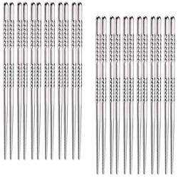 Hiware 12-Pairs Reusable Metal Chopsticks - Stainless Steel Spiral Chopstick Set, Dishwasher Safe, 9 Inch