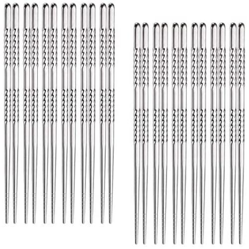 Hiware 12-Pairs Reusable Metal Chopsticks - Stainless Steel Spiral Chopstick Set, Dishwasher Safe, 9 Inch