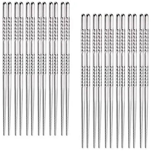 Hiware 12-Pairs Reusable Metal Chopsticks - Stainless Steel Spiral Chopstick Set, Dishwasher Safe, 9 Inch Hiware 12-Pairs Reusable Metal Chopsticks - Stainless Steel Spiral Chopstick Set, Dishwasher Safe, 9 Inch