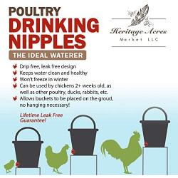 Heritage Acres Market LLC Chicken Watering Nipples - Original Columbus Aqua Design, Horizontal Side Mount Poultry Waterer, Stainless Steel Parts, BPA-Free [Not Chinese] 5 Count