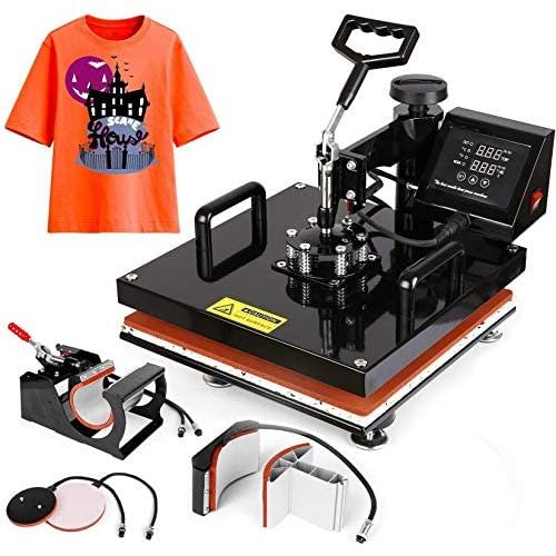 15''x15'' TUSY Heat Press Machine Pro 5 in 1 Heat Transfer Press Machine Swing Away 360 Degree Rotation Digital Industrial Sublimation Printing for T-Shirt/Hat/Mug/Plate