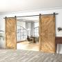 Winsoon 5-18FT Sliding Barn Wood Door Hardware Cabinet Closet Kit Antique Style for Double Doors Black Surface (18FT /216'' 2 Doors Track Kit)