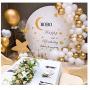 Confetti Balloons 12'' Party Balloons Latex Balloons Birthday Balloons Baby Shower Balloons Wedding Balloons for More Parties 50 Pcs Pack-White, Gold, Golden Confettii Balloons with Ribbon