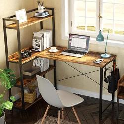 Rolanstar Computer Desk L Shaped 47'', Corner Desk with Shelves, Home Office Desk with 4-Tier Storage Bookshelf, Study Writing Table, Workstation, Stable Metal Frame, Rustic Brown