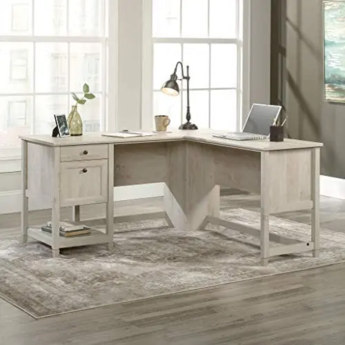 Sauder Edge Water L-Shaped Desk, L: 59.06'' x W: 58.74'' x H: 29.57'', Chalked Chestnut Sauder Edge Water L-Shaped Desk, L: 59.06'' x W: 58.74'' x H: 29.57'', Chalked Chestnut
