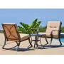 SOLAURA 3-Piece Outdoor Rocking Chairs Bistro Set, Black Steel Patio Furniture with Brown Thickened Cushion & Glass-Top Coffee Table SOLAURA 3-Piece Outdoor Rocking Chairs Bistro Set, Black Steel Patio Furniture with Brown Thickened Cushion & Glass-Top Coffee Table