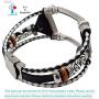 Smatiful Versa 3 Bling Bands with Pin for Womens and Girls, Adjustable Accessory Thin Genuine Leather Exercise Watch Band Compatible with for Fitbit Sense & Versa 3, Black and White
