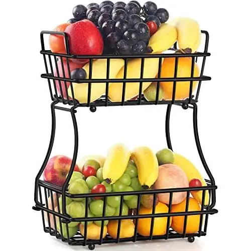 TomCare 2-Tier Fruit Basket Metal Fruit Bowl Bread Baskets Detachable Fruit Holder Kitchen Storage Baskets Stand - Screws Free Design for Fruits Breads Vegetables Snacks, Black TomCare 2-Tier Fruit Basket Metal Fruit Bowl Bread Baskets Detachable Fruit Holder Kitchen Storage Baskets Stand - Screws Free Design for Fruits Breads Vegetables Snacks, Black