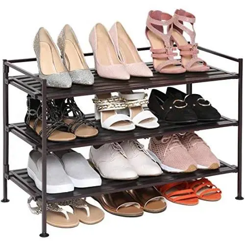 Seville Classics 3-Tier Stackable 12-Pair Shoe Rack Wood Resin Metal Freestanding Storage Shelf for Bedroom, Closet, Entryway, Dorm Room, Espresso Slat Seville Classics 3-Tier Stackable 12-Pair Shoe Rack Wood Resin Metal Freestanding Storage Shelf for Bedroom, Closet, Entryway, Dorm Room, Espresso Slat