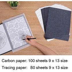 Offeara Carbon Paper, Large Size Graphite Paper, Tracing Paper for Drawing, Black Transfer Paper and Trace Paper, 180 Sheets (9 x 13 Inches) with 5pcs Embossing Styluses Stylus