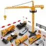 Construction Vehicle Truck Toy Set - 64PCS Kids Engineering Truck Playset with Play Mat, Crane, Cement, Fuel Truck, Wheel Loader with 3 Interchangeable Parts, Birthday for Boys Toddlers