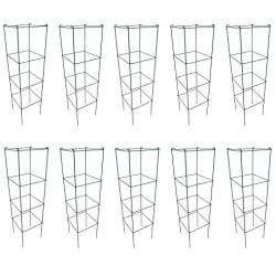 MTB Green Square Folding Tomato Cage Plant Support Stake Tower 12 inch by 46 inch, Pack of 10 Sets(Also Sold as Pack of 2 & 5,Galvanized is Available)