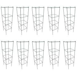 MTB Green Square Folding Tomato Cage Plant Support Stake Tower 12 inch by 46 inch, Pack of 10 Sets(Also Sold as Pack of 2 & 5,Galvanized is Available)