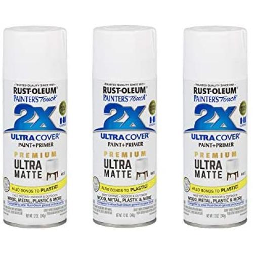 Rust-Oleum 331181A3 Painters Touch 2X Cover Spray Paint, 3 Pack, Ultra Matte White