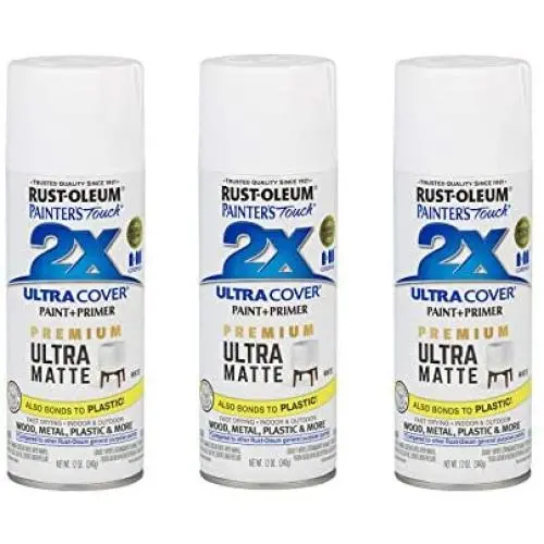 Rust-Oleum 331181A3 Painters Touch 2X Cover Spray Paint, 3 Pack, Ultra Matte White Rust-Oleum 331181A3 Painters Touch 2X Cover Spray Paint, 3 Pack, Ultra Matte White