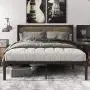 SHA CERLIN Queen Size Bed Frame with Industrial Wooden Rivet Headboard / Splash Platform Bed Frame with 13 Strong Metal Slats Support / Noise Free / Easy Assembly / Rustic Brown SHA CERLIN Queen Size Bed Frame with Industrial Wooden Rivet Headboard / Splash Platform Bed Frame with 13 Strong Metal Slats Support / Noise Free / Easy Assembly / Rustic Brown