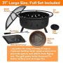 31'' Outdoor Fire Pit Set - 6-in-1 Large Bonfire Wood Burning Firepit Bowl - Spark Screen, Fireplace Poker, Ash Plate, Drainage Holes, Metal Grate, Waterproof Cover - For Outdoor Backyard Terrace Patio