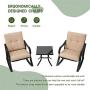 SOLAURA 3-Piece Outdoor Rocking Chairs Bistro Set, Black Steel Patio Furniture with Brown Thickened Cushion & Glass-Top Coffee Table