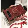 BABEMALL Compatible for Samsung Galaxy Note 8 Case, Elegant Premium Bling Square Protective Shock Absorption Metal Decoration Corner Back Case with Crystal Strap (Red)