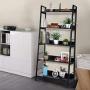 Himimi Industrial Ladder Shelf, 5-Tier Bookshelf, Storage Rack Shelves, Bathroom, Living Room, Wood Look Particle Board Furniture, Metal Frame, Classic Black