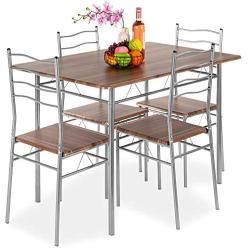 Best Choice Products 5-Piece 4ft Modern Wooden Kitchen Table Dining Set w/Metal Legs, 4 Chairs - Brown/Silver