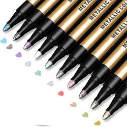 Metallic Marker Pens, Paint Pens for Rock Painting, Black Paper, Scrapbooking Kit, Scrapbook Photo Album, Card Making, DIY Arts Crafts Supplies, Glass, Wood, Set of 10 Metallic Colors - Medium Tip Paint Markers