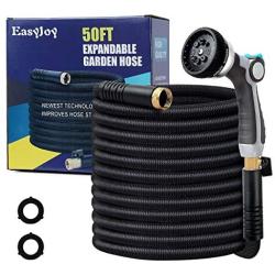 EasyJoy 50FT Expandable Garden Hose - Super Strong 3750D Fabric - 4-Layers Flex Strong Latex – Your Best Choice for Watering and Washing (with Metal 8 Function Sprayer)