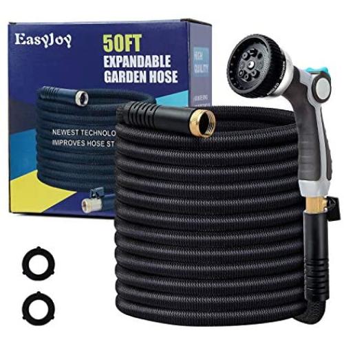 EasyJoy 50FT Expandable Garden Hose - Super Strong 3750D Fabric - 4-Layers Flex Strong Latex – Your Best Choice for Watering and Washing (with Metal 8 Function Sprayer)