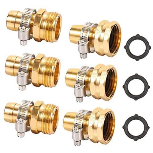 ZKZX Metal Garden Hose Repair Connector with Stainless Steel Clamp, Female and Male Hose Connector,Repair Mender Hose Connector 3pairs