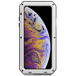 iPhone XR Case, CarterLily Full Body Shockproof Dustproof Waterproof Aluminum Alloy Metal Gorilla Glass Cover Case for Apple iPhone XR 6.1 inch (White)