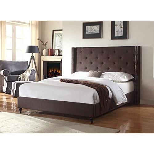 Home Life Premiere Classics Cloth Brown Linen 51'' Tall Headboard Platform Bed with Slats King - Complete Bed 5 Year Warranty Included 007