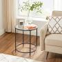 VASAGLE Round Side Table, Glass End Table with Metal Frame, Small Coffee Accent Table, Bedside Table, Modern Style, for Living Room, Balcony, Bedroom, Black ULGT020B01