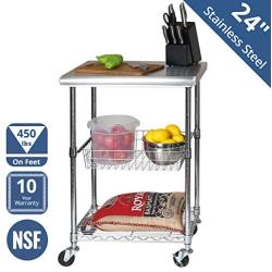 Seville Classics Stainless-Steel Professional Kitchen Work Table Cart Utility NSF-Certified Storage, 24'' W x 20'' D x 36'' H, Chrome