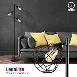 LEONLITE 65inch Track Tree Floor Lamp, 3 Bulbs Included, Industrial Floor Lamps, Rustic 3-Head Torchiere Lamp Fixture