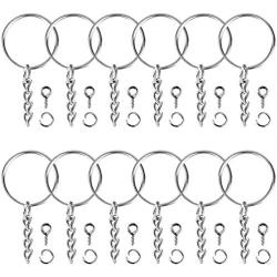 Paxcoo 100Pcs Keychain Rings with Chain and 100 Pcs Screw Eye Pins Bulk for Crafts