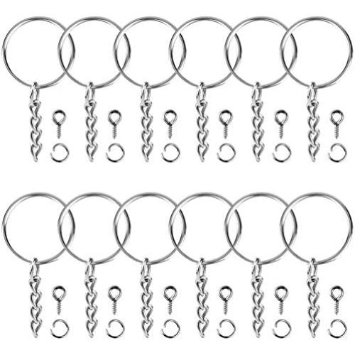 Paxcoo 100Pcs Keychain Rings with Chain and 100 Pcs Screw Eye Pins Bulk for Crafts