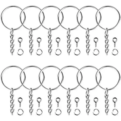 Paxcoo 100Pcs Keychain Rings with Chain and 100 Pcs Screw Eye Pins Bulk for Crafts Paxcoo 100Pcs Keychain Rings with Chain and 100 Pcs Screw Eye Pins Bulk for Crafts