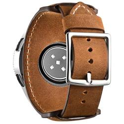 Leotop Compatible with Samsung Galaxy Watch 42mm/Galaxy Watch 3 41mm/Active 40mm/Active 2 40mm 44mm/Gear S2 Classic Bands 20mm Replacement Genuine Leather Cuff Strap with Metal Buckle Men Women(Brown)