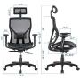 SUNNOW Ergonomic Office Chair Computer Mesh Chair with Adjustable Lumbar Support, Sliding Seat, Headrest, 3D Armrest-High Back Swivel Task Executive Chair for Home Office